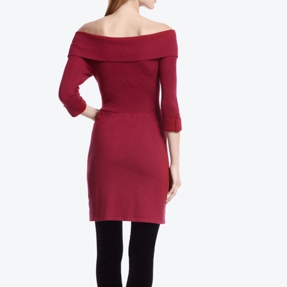 red off the shoulder sweater dress